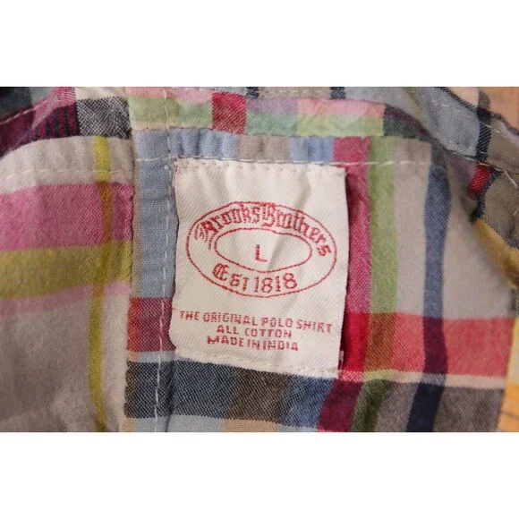 Brooks Brothers Shirt Mens Madras Patchwork Short Sleeve Button Up Vintage Sz L - Picture 8 of 8